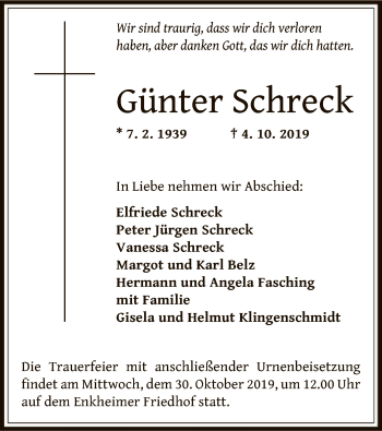 Traueranzeige von Günter Schreck von Offenbach