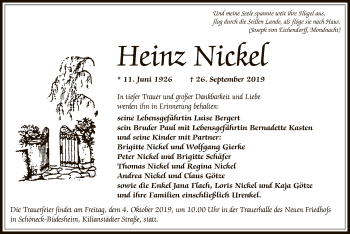 Traueranzeige von Heinz Nickel von Offenbach