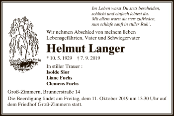 Traueranzeige von Helmut Langer von Offenbach