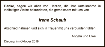 Traueranzeige von Irene Schaub von Offenbach