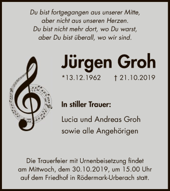 Traueranzeige von Jürgen Groh von Offenbach