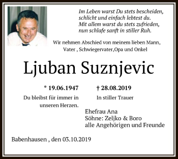 Traueranzeige von Ljuban Suznjevic von Offenbach