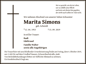 Traueranzeige von Marita Simons von Offenbach