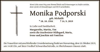 Traueranzeige von Monika Podporski von Offenbach