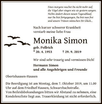 Traueranzeige von Monika Simon von Offenbach