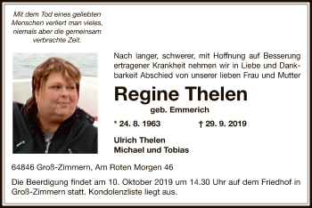 Traueranzeige von Regine Thelen von Offenbach