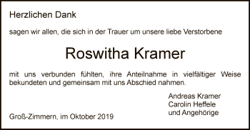 Traueranzeige von Roswitha Kramer von Offenbach