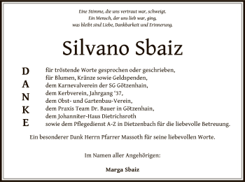 Traueranzeige von Silvano Sbaiz von Offenbach