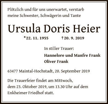 Traueranzeige von Ursula Doris Heier von Offenbach