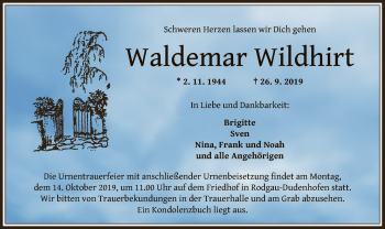 Traueranzeige von Waldemar Wildhirt von Offenbach