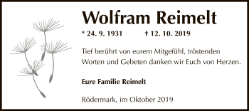 Traueranzeige von Wolfram Reimelt von Offenbach