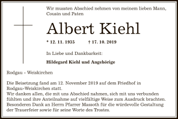 Traueranzeige von Albert Kiehl von Offenbach