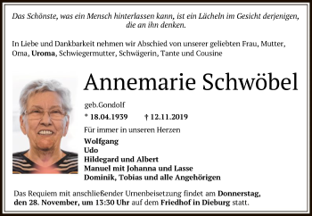 Traueranzeige von Annemarie Schwöbel von Offenbach