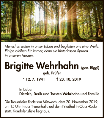 Traueranzeige von Brigitte Wehrhahn von Offenbach