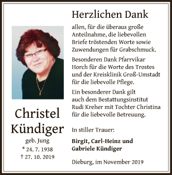 Traueranzeige von Christel Kündiger von Offenbach