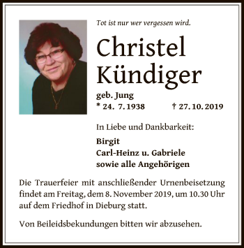 Traueranzeige von Christel Kündiger von Offenbach