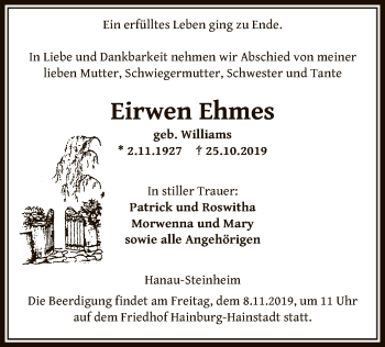 Traueranzeige von Eirwen Ehmes von Offenbach