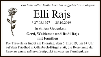 Traueranzeige von Elli Rajs von Offenbach