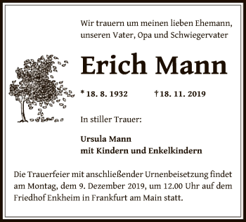 Traueranzeige von Erich Mann von Offenbach