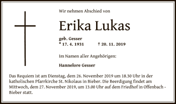 Traueranzeige von Erika Lukas von Offenbach