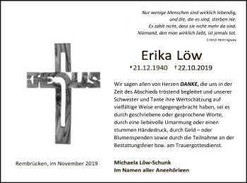 Traueranzeige von Erika Löw von Offenbach