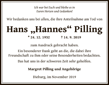 Traueranzeige von Hans Pilling von Offenbach