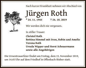 Traueranzeige von Jürgen Roth von Offenbach