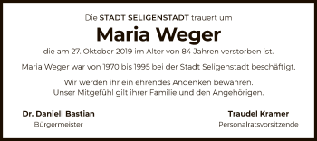 Traueranzeige von Maria Weger von Offenbach