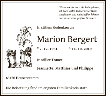 Traueranzeige von Marion Bergert von Offenbach