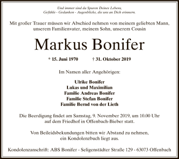 Traueranzeige von Markus Bonifer von Offenbach