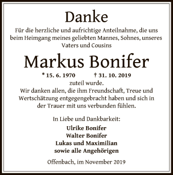 Traueranzeige von Markus Bonifer von Offenbach