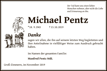 Traueranzeige von Michael Pentz von Offenbach