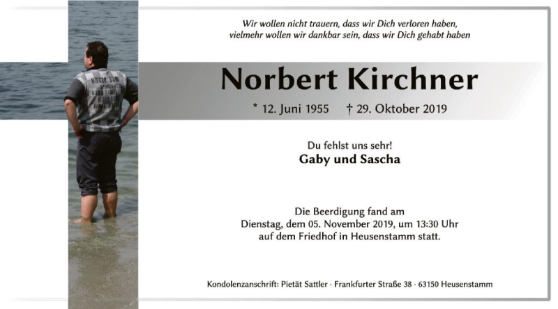  Traueranzeige für Norbert Kirchner vom 06.11.2019 aus Offenbach