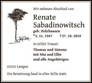 Traueranzeige von Renate Sabadinowitsch von Offenbach