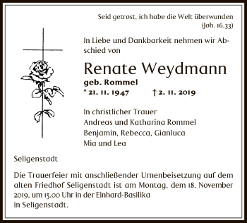 Traueranzeige von Renate Weydmann von Offenbach