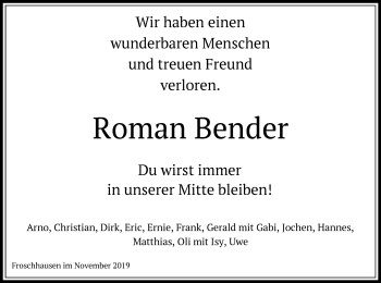 Traueranzeige von Roman Bender von Offenbach