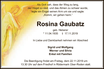 Traueranzeige von Rosina Gaubatz von Offenbach