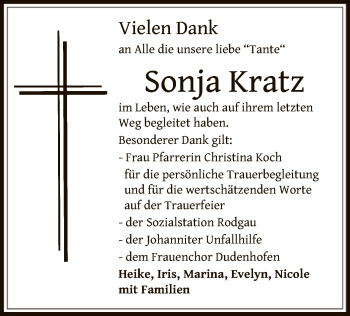 Traueranzeige von Sonja Kratz von Offenbach