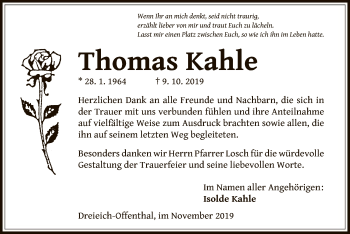 Traueranzeige von Thomas Kahle von Offenbach