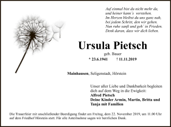 Traueranzeige von Ursula Pietsch von Offenbach