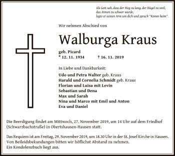 Traueranzeige von Walburga Kraus von Offenbach