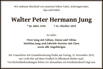 Traueranzeige von Walter Peter Hermann Jung von Offenbach