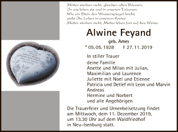 Traueranzeige von Alwine Feyand von Offenbach