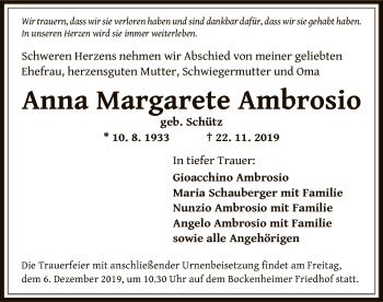 Traueranzeige von Anna Margarete Ambrosio von Offenbach