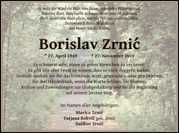 Traueranzeige von Borislav Zrnic von Offenbach