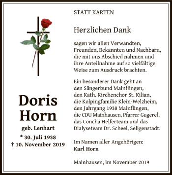 Traueranzeige von Doris Horn von Offenbach