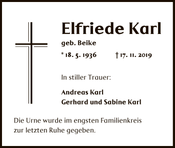 Traueranzeige von Elfriede Karl von Offenbach