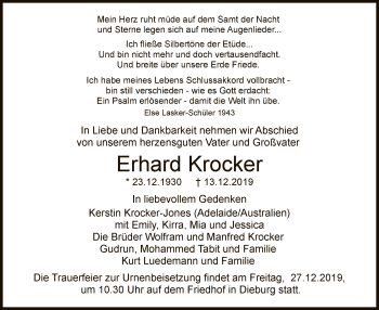 Traueranzeige von Erhard Krocker von Offenbach