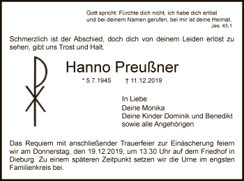 Traueranzeige von Hanno Preußner von Offenbach