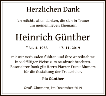 Traueranzeige von Heinrich Günther von Offenbach